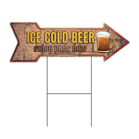 Signmission Ice Cold Beer Arrow Yard Sign Funny Home Decor 36in Wide C-ARROW12-999808
